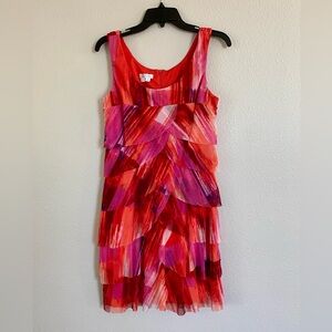 London Times Vibrant Red and Pink Midi Dress